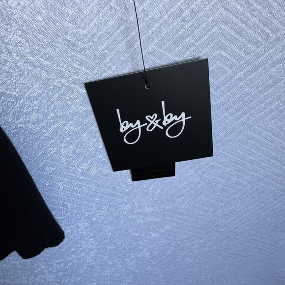 by & by Sweater Womens Large Pink Black Striped Jersey Pullover Lace Sleeve NWT - Picture 6 of 10